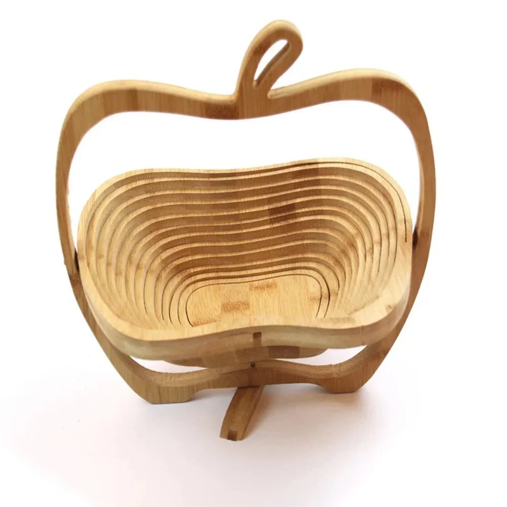 Collapsible Folding Wooden Bamboo Fruit Basket With Apple Shaped - Picture 3 of 4